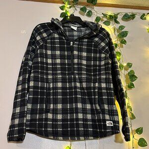 The North Face Plaid Hooded 1/4 Zip Fleece Pullover - Women's Size M - Black & W